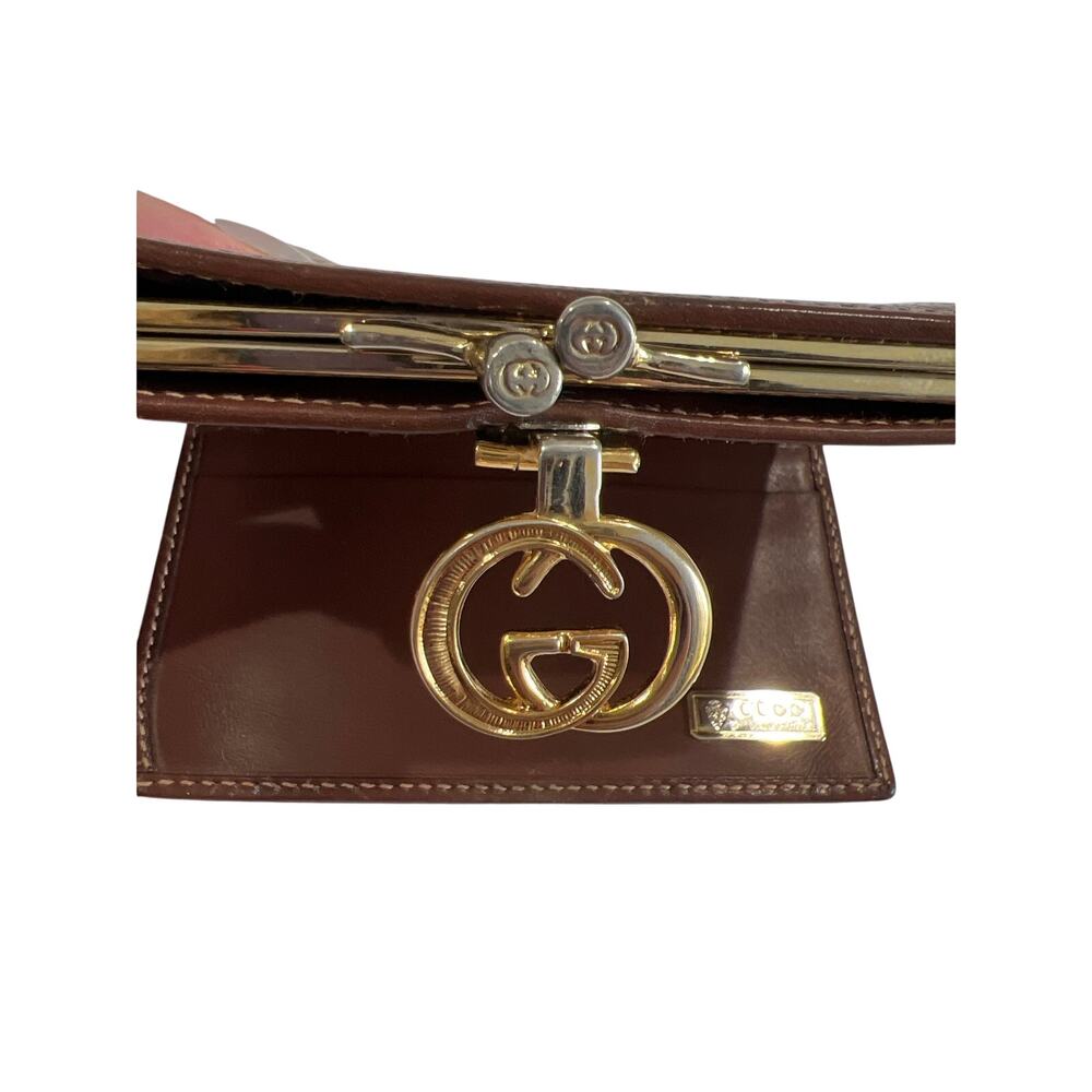 Gucci GG Leather Bifold Wallet with Kisslock Coin Pouch Vintage 80s Cash & Cards - Picture 3 of 11